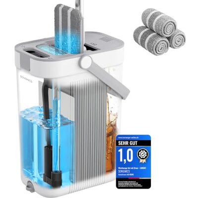 SONGMICS Wischmopp-Set mit Eimer, Bodenwischer, 3 Mikrofaserbezüge Trennung von Frisch- und Schmutzwasser, 3-Kammer-Eimer mit Abstreifer, 360° drehbarer Wischkopf, CLEMAX Kollektion LMB001WT03 SONGMICS Wischmopp-Set mit Eimer, Bodenwischer, 3 Mikrofaserbezüge Trennung von Frisch- und Schmutzwasser, 3-Kammer-Eimer mit Abstreifer, 360° drehbarer Wischkopf, CLEMAX Kollektion LMB001WT03