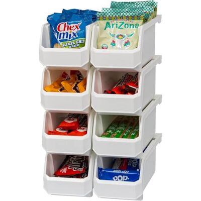 ReadySpace Kunststoffbehälter zum Organisieren und Aufbewahren von Behältern für Schrank, Küche, Büro, Garage oder Speisekammer, stapelbare Behälter, Größe M (27,9 x 12,7 x 14 cm), 8 Stück, Weiß ReadySpace Kunststoffbehälter zum Organisieren und Aufbewahren von Behältern für Schrank, Küche, Büro, Garage oder Speisekammer, stapelbare Behälter, Größe M (27,9 x 12,7 x 14 cm), 8 Stück, Weiß