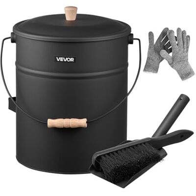 VEVOR Ascheeimer mit Deckel, 4 TLG. Set, inkl. Kohleeimer Schaufel, Besen & Handschuhen, Kaminkohleeimer & Aschedose aus Metall, 15 L Fassungsvermögen für Kamine, Feuerstellen, Holzöfen VEVOR Ascheeimer mit Deckel, 4 TLG. Set, inkl. Kohleeimer Schaufel, Besen & Handschuhen, Kaminkohleeimer & Aschedose aus Metall, 15 L Fassungsvermögen für Kamine, Feuerstellen, Holzöfen