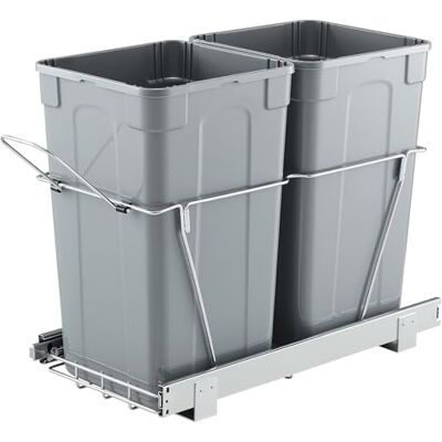 VEVOR ausziehbarer Mülleimer 27 Qt + 27 Qt für Küchenschränke, doppelter Mülleimer unter der Spüle, untermontierter Abfallbehälter, mit robustem Vollauszug-Schiebesystem aus Metall & Griff VEVOR ausziehbarer Mülleimer 27 Qt + 27 Qt für Küchenschränke, doppelter Mülleimer unter der Spüle, untermontierter Abfallbehälter, mit robustem Vollauszug-Schiebesystem aus Metall & Griff