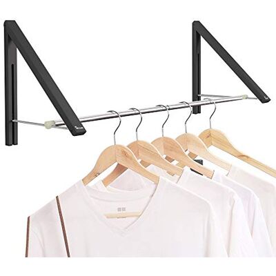Anjuer Ausziehbarer Kleiderständer – Kleiderständer, faltbar, an der Wand befestigt, für die Aufbewahrung des Kleiderschranks der Waschküche, Aluminium, 2 Körbe mit Stange (schwarz) Anjuer Ausziehbarer Kleiderständer – Kleiderständer, faltbar, an der Wand befestigt, für die Aufbewahrung des Kleiderschranks der Waschküche, Aluminium, 2 Körbe mit Stange (schwarz)