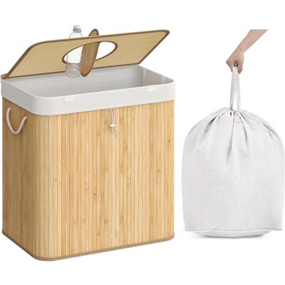 SONGMICS Pfandflaschen-Sammelbehälter, 120 L Pfandflaschen-Behälter, Bambus, Flaschensammler Leergut, Recycling-Behälter, mit Loch, Deckel, Innensack mit Griffen, Küche, naturbeige RRB012Y01 SONGMICS Pfandflaschen-Sammelbehälter, 120 L Pfandflaschen-Behälter, Bambus, Flaschensammler Leergut, Recycling-Behälter, mit Loch, Deckel, Innensack mit Griffen, Küche, naturbeige RRB012Y01