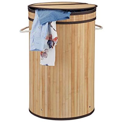 Relaxdays Wäschekorb Bambus, runder Wäschesammler mit Klappdeckel, 65 l, faltbare Wäschetonne, rund Ø 40 cm, natur Relaxdays Wäschekorb Bambus, runder Wäschesammler mit Klappdeckel, 65 l, faltbare Wäschetonne, rund Ø 40 cm, natur
