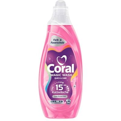 Coral Magic Wash Quick & Care Waschmittel Color Protection Flüssigwaschmittel für 15 Minuten Kurzwäsche mit PRO-S Technologie 54 WL Coral Magic Wash Quick & Care Waschmittel Color Protection Flüssigwaschmittel für 15 Minuten Kurzwäsche mit PRO-S Technologie 54 WL