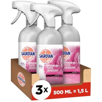 Sagrotan Hygiene-Textilerfrischer Wasserlilie– Entfernt festsitzende Gerüche & geruchsbildende Bakterien – Für Kleidung & Wohntextilien – 3 x 500 ml Sagrotan Hygiene-Textilerfrischer Wasserlilie– Entfernt festsitzende Gerüche & geruchsbildende Bakterien – Für Kleidung & Wohntextilien – 3 x 500 ml