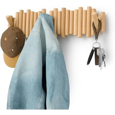Umbra Picket Garderobenhaken mit 8 Haken Garderobenleiste und Moderne Wand Dekoration mit 8 Klapphaken aus geschliffenem Kiefernholz, Natur Umbra Picket Garderobenhaken mit 8 Haken Garderobenleiste und Moderne Wand Dekoration mit 8 Klapphaken aus geschliffenem Kiefernholz, Natur