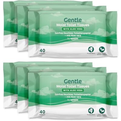 by Amazon Sanfte, feuchte Toilettenpapier mit Aloe Vera, ausspülbar, 240 Stück (6 Packungen mit 40 Blatt) by Amazon Sanfte, feuchte Toilettenpapier mit Aloe Vera, ausspülbar, 240 Stück (6 Packungen mit 40 Blatt)
