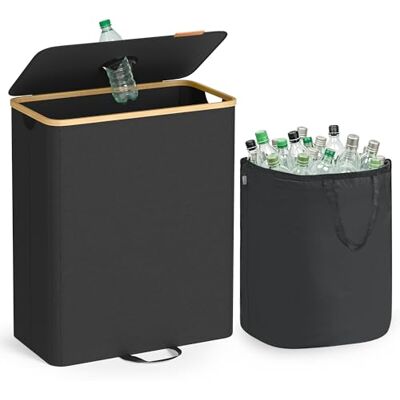 SONGMICS Pfandflaschen-Sammelbehälter, 135 L Pfandflaschen-Behälter, Flaschensammler Leergut, Recycling-Behälter, mit Loch, Deckel, Innensack mit Griffen, Küche, tintenschwarz-naturbeige RRB513B01 SONGMICS Pfandflaschen-Sammelbehälter, 135 L Pfandflaschen-Behälter, Flaschensammler Leergut, Recycling-Behälter, mit Loch, Deckel, Innensack mit Griffen, Küche, tintenschwarz-naturbeige RRB513B01