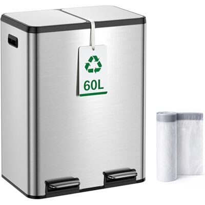 YEAUPE PRO Mülleimer Küche 60L Edelstahl, 2x30L Mülltrennsystem mit Softclose Deckel, Treteimer mit Geräuschlosem Pedal, Herausnehmbarer Inneneimer,Doppelter Abfalleimer,Enthält 15 Müllbeutel YEAUPE PRO Mülleimer Küche 60L Edelstahl, 2x30L Mülltrennsystem mit Softclose Deckel, Treteimer mit Geräuschlosem Pedal, Herausnehmbarer Inneneimer,Doppelter Abfalleimer,Enthält 15 Müllbeutel