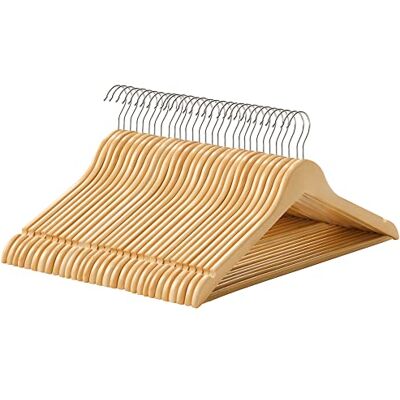 SONGMICS Kleiderbügel Holz, 30er Set, Bügel aus Massivholz, Einkerbungen im Schulterbereich, Rutschfester Hosensteg, um 360° drehbarer Haken, für Anzüge, Hemden, naturfarben-silbern CRW031NL SONGMICS Kleiderbügel Holz, 30er Set, Bügel aus Massivholz, Einkerbungen im Schulterbereich, Rutschfester Hosensteg, um 360° drehbarer Haken, für Anzüge, Hemden, naturfarben-silbern CRW031NL