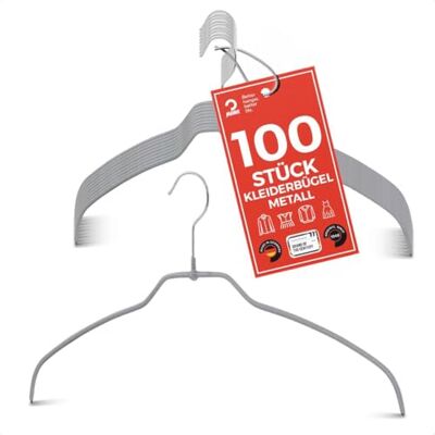 MAWA Kleiderbügel Light, Set mit 100 50% platzsparenden und rutschfesten Bügeln, ideal für Hemden und Blusen, mit 360° drehbarem Haken und Antirutschbeschichtung, 42 cm, Silber MAWA Kleiderbügel Light, Set mit 100 50% platzsparenden und rutschfesten Bügeln, ideal für Hemden und Blusen, mit 360° drehbarem Haken und Antirutschbeschichtung, 42 cm, Silber