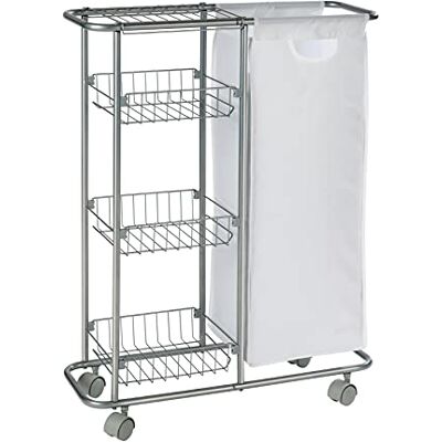 WENKO Sammelwagen Slim, 3 Etagen, extra schmaler Rollwagen mit vier leichtgängigen Rollen, inkl. abtrennbarem Sack für PET-Flaschen oder Wäsche, 28 L, pulverbeschichtetes Metall, 58 x 80 x 20 cm WENKO Sammelwagen Slim, 3 Etagen, extra schmaler Rollwagen mit vier leichtgängigen Rollen, inkl. abtrennbarem Sack für PET-Flaschen oder Wäsche, 28 L, pulverbeschichtetes Metall, 58 x 80 x 20 cm