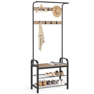 VASAGLE Garderobenständer, Garderobe, mit Schuhbank, 4-in-1 Design, 9 abnehmbare Haken, Kleiderstange, Eingangsbereich, Flur, 33,7 x 72 x 183 cm, Industrie-Design, Kamelbraun -tintenschwarz HSR040K02 VASAGLE Garderobenständer, Garderobe, mit Schuhbank, 4-in-1 Design, 9 abnehmbare Haken, Kleiderstange, Eingangsbereich, Flur, 33,7 x 72 x 183 cm, Industrie-Design, Kamelbraun -tintenschwarz HSR040K02