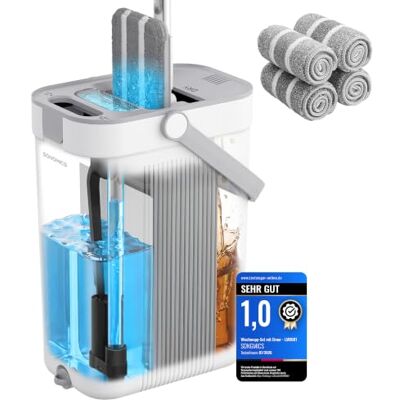SONGMICS Wischmopp-Set mit Eimer, Bodenwischer, 4 Mikrofaserbezüge Trennung von Frisch- und Schmutzwasser, 3-Kammer-Eimer mit Abstreifer, 360° drehbarer Wischkopf, CLEMAX Kollektion LMB001WT04 SONGMICS Wischmopp-Set mit Eimer, Bodenwischer, 4 Mikrofaserbezüge Trennung von Frisch- und Schmutzwasser, 3-Kammer-Eimer mit Abstreifer, 360° drehbarer Wischkopf, CLEMAX Kollektion LMB001WT04