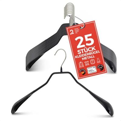 MAWA Kleiderbügel, Set mit 25 körpergeformten Metallkleiderbügeln, ideal für Mäntel, Jacken, Blazer und Anzüge, 360° drehbarer Haken, Antirutschbeschichtung, 42 cm, Schwarz MAWA Kleiderbügel, Set mit 25 körpergeformten Metallkleiderbügeln, ideal für Mäntel, Jacken, Blazer und Anzüge, 360° drehbarer Haken, Antirutschbeschichtung, 42 cm, Schwarz