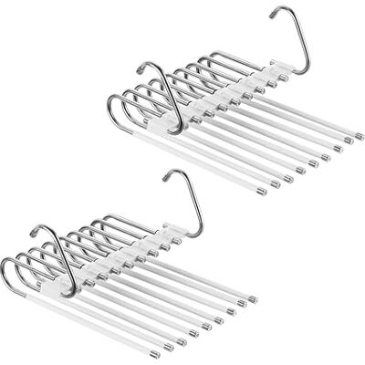 Relaxdays Mehrfach Hosenbügel, 2er Set, Hosenhalter 9-Fach, rutschfest, platzsparende Multibügel, Metall, Silber/weiß Relaxdays Mehrfach Hosenbügel, 2er Set, Hosenhalter 9-Fach, rutschfest, platzsparende Multibügel, Metall, Silber/weiß