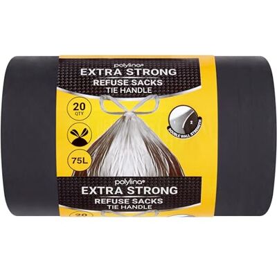 Polylina Müllsäcke Extra Stark, 75 Liter, 20 Premium Heavy Duty Tie Handle Schwarz Müllbeutel Müllsäcke für den täglichen Gebrauch, Haushalt, Büro & Küche Polylina Müllsäcke Extra Stark, 75 Liter, 20 Premium Heavy Duty Tie Handle Schwarz Müllbeutel Müllsäcke für den täglichen Gebrauch, Haushalt, Büro & Küche