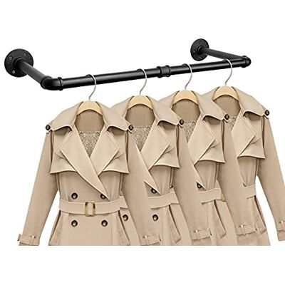 Jeasor Industrielle Rohr-Kleiderständer, robust, wandmontiert, schwarzes Eisen, Kleiderständer, Kleiderstange für Waschküche, Schrankaufbewahrung (61 cm) Jeasor Industrielle Rohr-Kleiderständer, robust, wandmontiert, schwarzes Eisen, Kleiderständer, Kleiderstange für Waschküche, Schrankaufbewahrung (61 cm)