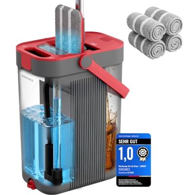 SONGMICS Wischmopp-Set mit Eimer, Bodenwischer, 4 Mikrofaserbezüge Trennung von Frisch- und Schmutzwasser, 3-Kammer-Eimer mit Abstreifer, 360° drehbarer Wischkopf, CLEMAX Kollektion LMB001GT04 SONGMICS Wischmopp-Set mit Eimer, Bodenwischer, 4 Mikrofaserbezüge Trennung von Frisch- und Schmutzwasser, 3-Kammer-Eimer mit Abstreifer, 360° drehbarer Wischkopf, CLEMAX Kollektion LMB001GT04