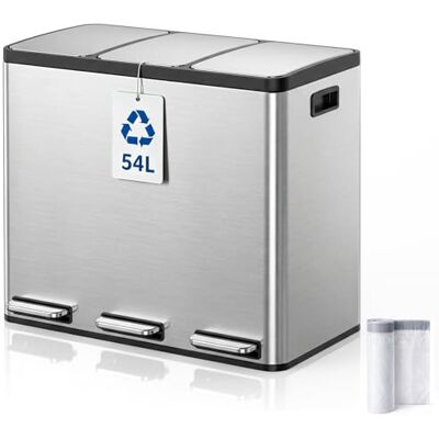 YEAUPE PRO Mülleimer Küche 54L Edelstahl, Treteimer mit Fußpedal, 3x18L Doppel Mülleimer mit Inneneimer, Abfalleimer Soft Close Deckel,Küchenabfalleimer für Mülltrennung inkl. 15 Müllbeutel YEAUPE PRO Mülleimer Küche 54L Edelstahl, Treteimer mit Fußpedal, 3x18L Doppel Mülleimer mit Inneneimer, Abfalleimer Soft Close Deckel,Küchenabfalleimer für Mülltrennung inkl. 15 Müllbeutel