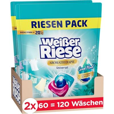 Weißer Riese Universal Trio-Caps Aromatherapie Lotus (120 Waschladungen), Waschmittel mit Good Mood-Duft für unwiderstehlich duftende & strahlend saubere Wäsche, 100% recycelbar Weißer Riese Universal Trio-Caps Aromatherapie Lotus (120 Waschladungen), Waschmittel mit Good Mood-Duft für unwiderstehlich duftende & strahlend saubere Wäsche, 100% recycelbar