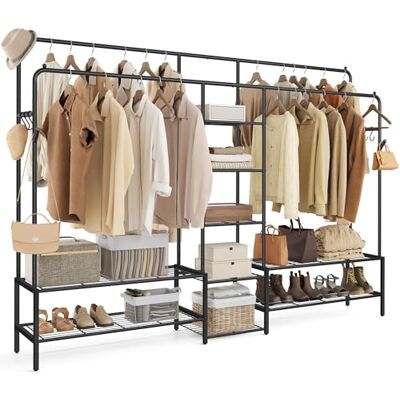 SONGMICS Kleiderständer, offener Kleiderschrank, Garderobenständer mit 9 Ablagen, Metallrahmen, Kleiderstange, für Schlafzimmer, Wohnzimmer, Eingangsbereich, schwarz HSR183B01 SONGMICS Kleiderständer, offener Kleiderschrank, Garderobenständer mit 9 Ablagen, Metallrahmen, Kleiderstange, für Schlafzimmer, Wohnzimmer, Eingangsbereich, schwarz HSR183B01