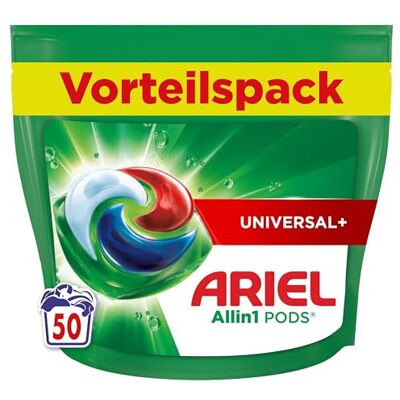 Ariel Waschmittel Pods All-in-1, Flüssigwaschmittel Kapseln 50 Waschladungen, Universal+, Kraftvolle Fleckentfernung ab der 1. Wäsche Ariel Waschmittel Pods All-in-1, Flüssigwaschmittel Kapseln 50 Waschladungen, Universal+, Kraftvolle Fleckentfernung ab der 1. Wäsche