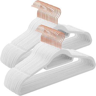 SONGMICS Kleiderbügel Samt, 50er Set, Bügel, rutschfest, kleine Stange für Krawatten, 360° drehbarer Haken, 0,6 cm dick, platzsparend, 43,5 cm lang, für Mäntel, Hosen, Roségold-Weiß CRF021W02 SONGMICS Kleiderbügel Samt, 50er Set, Bügel, rutschfest, kleine Stange für Krawatten, 360° drehbarer Haken, 0,6 cm dick, platzsparend, 43,5 cm lang, für Mäntel, Hosen, Roségold-Weiß CRF021W02