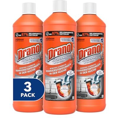 Drano (Mr Muscle) Küchen-Gel Rohrfrei Abflussreiniger, Rohrreiniger für die Küche, entfernt Verstopfungen, 3er Pack (3 x 1000 ml) Drano (Mr Muscle) Küchen-Gel Rohrfrei Abflussreiniger, Rohrreiniger für die Küche, entfernt Verstopfungen, 3er Pack (3 x 1000 ml)