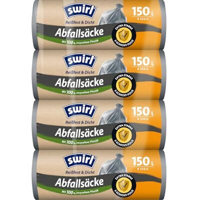 Swirl Abfall-Sack 150L (4x 8 Beutel), Müllsäcke ohne Verschluss, besonders belastbar und reißfest für Abfälle aus Haus und Garten Swirl Abfall-Sack 150L (4x 8 Beutel), Müllsäcke ohne Verschluss, besonders belastbar und reißfest für Abfälle aus Haus und Garten