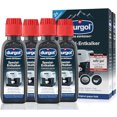 Durgol swiss espresso Spezial-Entkalker – Kalkentferner für Kaffeemaschinen aller Typen und Arten – Einfache Reinigung ohne Einwirkzeit & Rückstände – Deutsche Version – 4x125ml Durgol swiss espresso Spezial-Entkalker – Kalkentferner für Kaffeemaschinen aller Typen und Arten – Einfache Reinigung ohne Einwirkzeit & Rückstände – Deutsche Version – 4x125ml