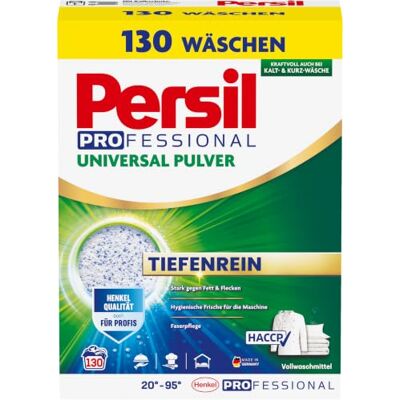 Persil Professional Universal Pulver Tiefenrein Waschmittel (130 Waschladungen), Vollwaschmittel für tiefenreine Wäsche und eine hygienisch frische Maschine, auch bei Kalt- & Kurz-Wäsche Persil Professional Universal Pulver Tiefenrein Waschmittel (130 Waschladungen), Vollwaschmittel für tiefenreine Wäsche und eine hygienisch frische Maschine, auch bei Kalt- & Kurz-Wäsche