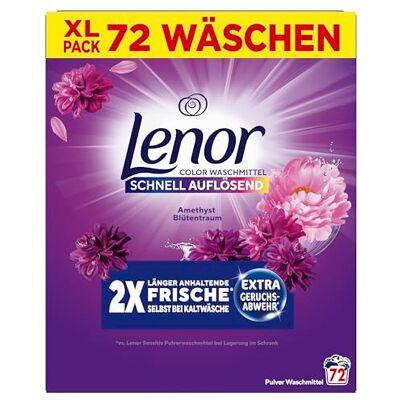 Lenor Pulverwaschmittel Color Amethyst Blütentraum, 72 Waschladungen, Extra Geruchsabwehr Und Lang Anhaltende Frische Lenor Pulverwaschmittel Color Amethyst Blütentraum, 72 Waschladungen, Extra Geruchsabwehr Und Lang Anhaltende Frische