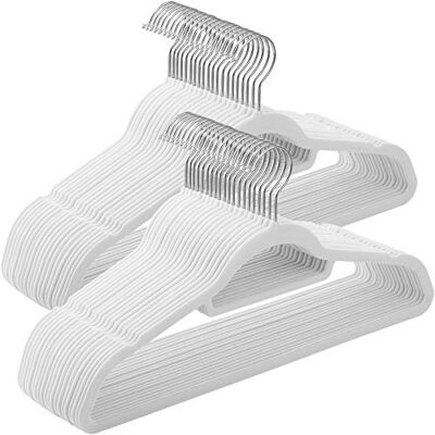 SONGMICS Kleiderbügel Samt, 50er Set, Bügel, rutschfest, kleine Stange für Krawatten, 360° drehbarer Haken, 0,6 cm dick, platzsparend, 43,5 cm lang, für Mäntel, Hosen, Silber-Weiß CRF020W02 SONGMICS Kleiderbügel Samt, 50er Set, Bügel, rutschfest, kleine Stange für Krawatten, 360° drehbarer Haken, 0,6 cm dick, platzsparend, 43,5 cm lang, für Mäntel, Hosen, Silber-Weiß CRF020W02