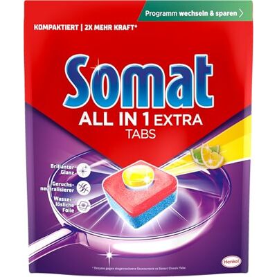 Somat All in 1 Extra Spültabs Zitrone (92 Tabs), Spülmaschinentabs Geschirrspültabs, optimal für Eco- und Kurzprogramm, entfernt eingekrustetes & sorgt hinterlässt frischen Zitronenduft Somat All in 1 Extra Spültabs Zitrone (92 Tabs), Spülmaschinentabs Geschirrspültabs, optimal für Eco- und Kurzprogramm, entfernt eingekrustetes & sorgt hinterlässt frischen Zitronenduft