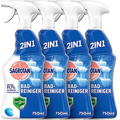 Sagrotan Bad-Reiniger Ozeanfrische, 2in1 Desinfektionsreiniger mit Antischmutzfilm für zuverlässige Hygiene im Badezimmer, 4 x 750 ml Sprühflaschen Sagrotan Bad-Reiniger Ozeanfrische, 2in1 Desinfektionsreiniger mit Antischmutzfilm für zuverlässige Hygiene im Badezimmer, 4 x 750 ml Sprühflaschen
