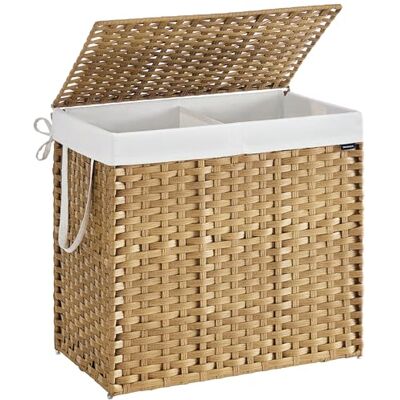 SONGMICS Wäschekorb 2 Fächern, Wäschesammler 160 L, Wäschebox aus synthetischem Rattan, mit Deckel und Griffen, geflochten, faltbar, herausnehmbarer Wäschesack, naturfarben LCB216Y01 SONGMICS Wäschekorb 2 Fächern, Wäschesammler 160 L, Wäschebox aus synthetischem Rattan, mit Deckel und Griffen, geflochten, faltbar, herausnehmbarer Wäschesack, naturfarben LCB216Y01