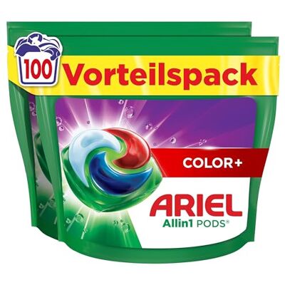 Ariel Waschmittel Pods All-in-1, Flüssigwaschmittel Kapseln 100 Waschladungen, Color+, Kraftvolle Fleckentfernung ab der 1. Wäsche Ariel Waschmittel Pods All-in-1, Flüssigwaschmittel Kapseln 100 Waschladungen, Color+, Kraftvolle Fleckentfernung ab der 1. Wäsche