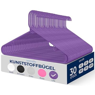 SereneLife Kleiderbügel für Jede Garderobe, Kleiderhacken für Anzüge, Röcke & Hosen, Kunststoff Bügel Platzsparend & rutschfest, Hänger als Erste Wohnung Must Have, Hanger Clothes 30 Stück, Lila SereneLife Kleiderbügel für Jede Garderobe, Kleiderhacken für Anzüge, Röcke & Hosen, Kunststoff Bügel Platzsparend & rutschfest, Hänger als Erste Wohnung Must Have, Hanger Clothes 30 Stück, Lila