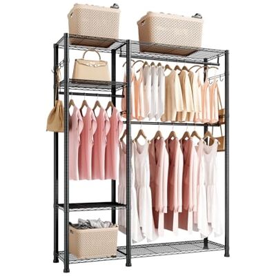VEVOR Kleiderständer Garderobenständer (verstellbar) mit 3 Kleiderstangen & 363 kg Tragkraft & 6 Regalen & 8 Haken, offener Kleiderschrank für Schlafzimmer Bekleidungsgeschäft Garderobe Flur VEVOR Kleiderständer Garderobenständer (verstellbar) mit 3 Kleiderstangen & 363 kg Tragkraft & 6 Regalen & 8 Haken, offener Kleiderschrank für Schlafzimmer Bekleidungsgeschäft Garderobe Flur