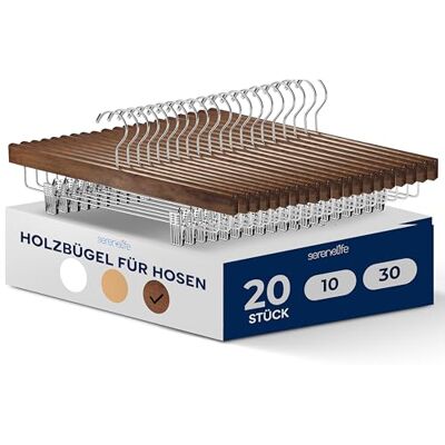 SereneLife Rockbügel, Kleiderbügel Holz, 20 Stück Kleiderbügel mit Klammern, Hosenbügel mit 360 ° Schwenkhaken & Verstellbare Clips 35.5cm, Kleiderbügel Platzsparend, Hangers Clothes, Retro Braun SereneLife Rockbügel, Kleiderbügel Holz, 20 Stück Kleiderbügel mit Klammern, Hosenbügel mit 360 ° Schwenkhaken & Verstellbare Clips 35.5cm, Kleiderbügel Platzsparend, Hangers Clothes, Retro Braun