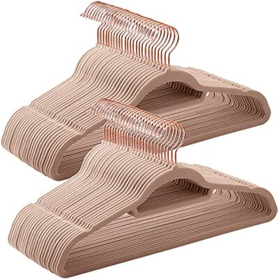 SONGMICS Kleiderbügel Samt, 50er Set, Bügel, rutschfest, kleine Stange für Krawatten, 360° drehbarer Haken, 0,6 cm dick, platzsparend, 43,5 cm lang, für Mäntel, Hosen, Roségold-Hellbraun CRF021LB50 SONGMICS Kleiderbügel Samt, 50er Set, Bügel, rutschfest, kleine Stange für Krawatten, 360° drehbarer Haken, 0,6 cm dick, platzsparend, 43,5 cm lang, für Mäntel, Hosen, Roségold-Hellbraun CRF021LB50