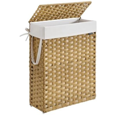SONGMICS Wäschekorb schmal, Wäschesammler 55 L, Wäschebox aus synthetischem Rattan, mit Deckel und Griffen, geflochten, faltbar, herausnehmbarer Wäschesack, pastellgelb LCB164N01 SONGMICS Wäschekorb schmal, Wäschesammler 55 L, Wäschebox aus synthetischem Rattan, mit Deckel und Griffen, geflochten, faltbar, herausnehmbarer Wäschesack, pastellgelb LCB164N01