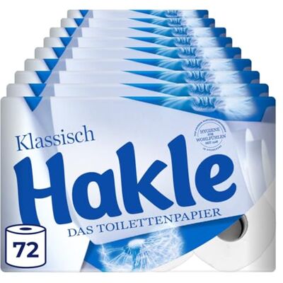 Hakle Klassisch Toilettenpapier – 72 Rollen, 150 3-lagige Blatt pro Rolle, Die Sanfte Reinigung und Pflege für Wohlbefinden Hakle Klassisch Toilettenpapier – 72 Rollen, 150 3-lagige Blatt pro Rolle, Die Sanfte Reinigung und Pflege für Wohlbefinden