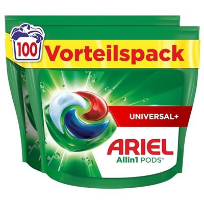 Ariel Waschmittel Pods All-in-1, Flüssigwaschmittel Kapseln 100 Waschladungen, Universal+, Kraftvolle Fleckentfernung ab der 1. Wäsche Ariel Waschmittel Pods All-in-1, Flüssigwaschmittel Kapseln 100 Waschladungen, Universal+, Kraftvolle Fleckentfernung ab der 1. Wäsche