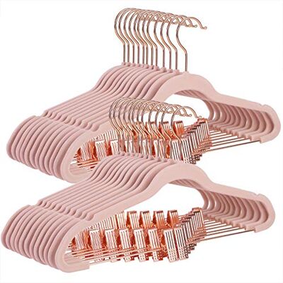 SONGMICS Hosenbügel, 24 Stück, 42 cm, Kleiderbügel mit verstellbaren Zangen und goldfarbenen Haken, rutschfest, platzsparend, für Röcke, Hellrosa CRF14PK24, Standard, Rosa (Hell) SONGMICS Hosenbügel, 24 Stück, 42 cm, Kleiderbügel mit verstellbaren Zangen und goldfarbenen Haken, rutschfest, platzsparend, für Röcke, Hellrosa CRF14PK24, Standard, Rosa (Hell)