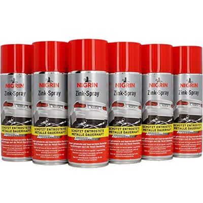 NIGRIN Zinkspray, 6 x 400 ml, erneuert die Rostschutz-Beschichtung nach der Metall-Bearbeitung, langanhaltender Rostschutz, schnell trocknend, Silbergrau NIGRIN Zinkspray, 6 x 400 ml, erneuert die Rostschutz-Beschichtung nach der Metall-Bearbeitung, langanhaltender Rostschutz, schnell trocknend, Silbergrau