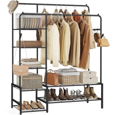 SONGMICS Kleiderständer, offener Kleiderschrank, Garderobenständer mit 7 Ablagen, Metallrahmen, Kleiderstange, für Schlafzimmer, Wohnzimmer, Eingangsbereich, schwarz HSR182B01 SONGMICS Kleiderständer, offener Kleiderschrank, Garderobenständer mit 7 Ablagen, Metallrahmen, Kleiderstange, für Schlafzimmer, Wohnzimmer, Eingangsbereich, schwarz HSR182B01