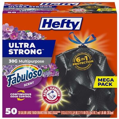 Hefty Ultrastarke Mehrzweck-Müllbeutel, groß, Schwarz, Fabuloso-Duft, 10 l, 50 Stück Hefty Ultrastarke Mehrzweck-Müllbeutel, groß, Schwarz, Fabuloso-Duft, 10 l, 50 Stück