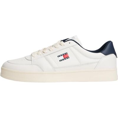 Tommy Jeans Herren Cupsole Sneaker The Greenwich New aus Leder, Blau (Ecru/Dark Night Navy), 44 Tommy Jeans Herren Cupsole Sneaker The Greenwich New aus Leder, Blau (Ecru/Dark Night Navy), 44